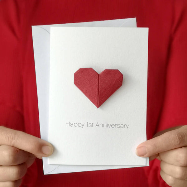 Personalised Anniversary by Year Origami Heart Card - Hello Ruth