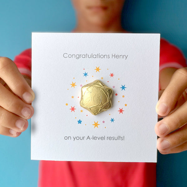 Personalised A Level Exam Results Chocolate Star Card