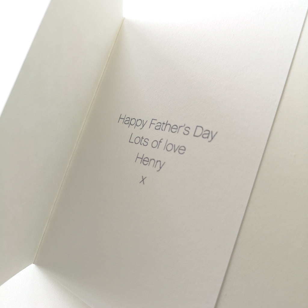 Wording inside your card, this reads 'Happy Father's Day, Lots of love Henry x'。
