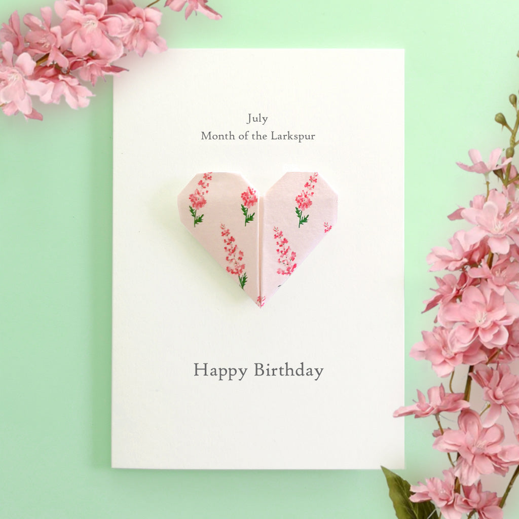 Personalised Birth Flower Origami Heart Card