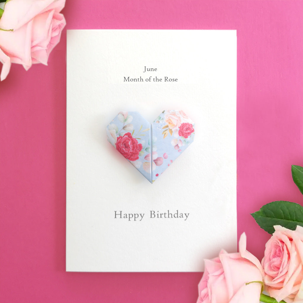 Personalised Birth Flower Origami Heart Card - Hello Ruth
