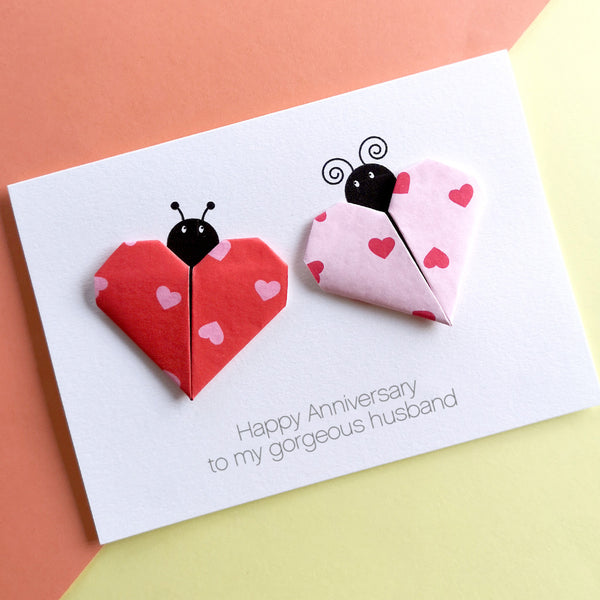 Personalised Love Bug Origami Anniversary Card