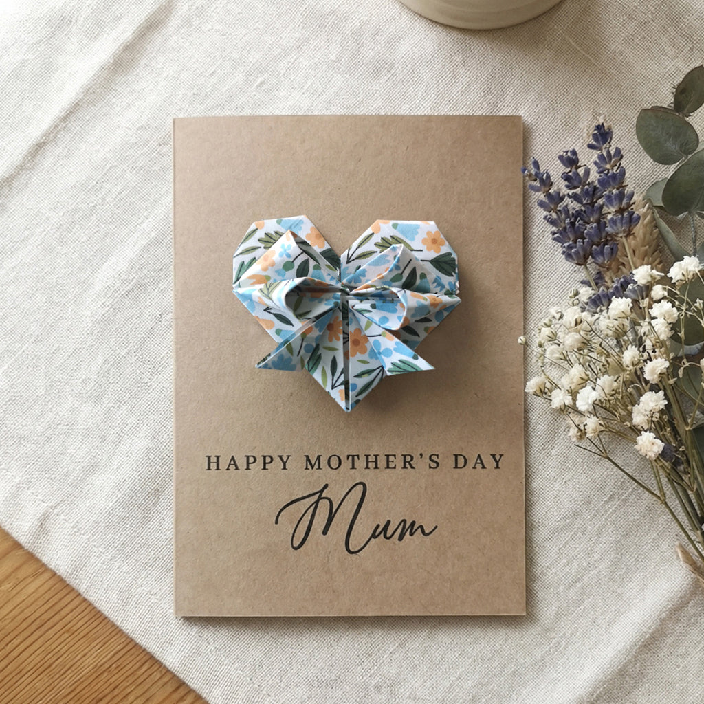 Personalised Mother's Day Floral Origami Heart Kraft Card