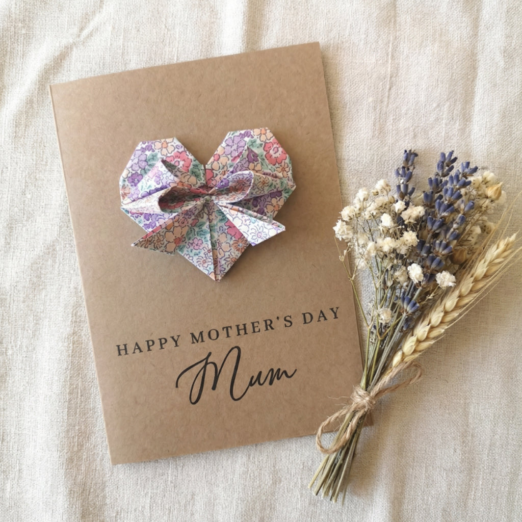 Personalised Mother's Day Floral Origami Heart Kraft Card
