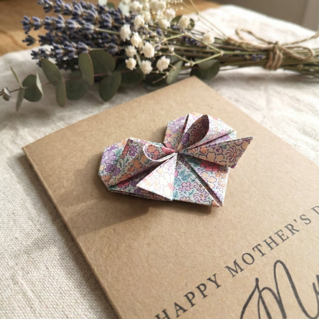 Personalised Mother's Day Floral Origami Heart Kraft Card