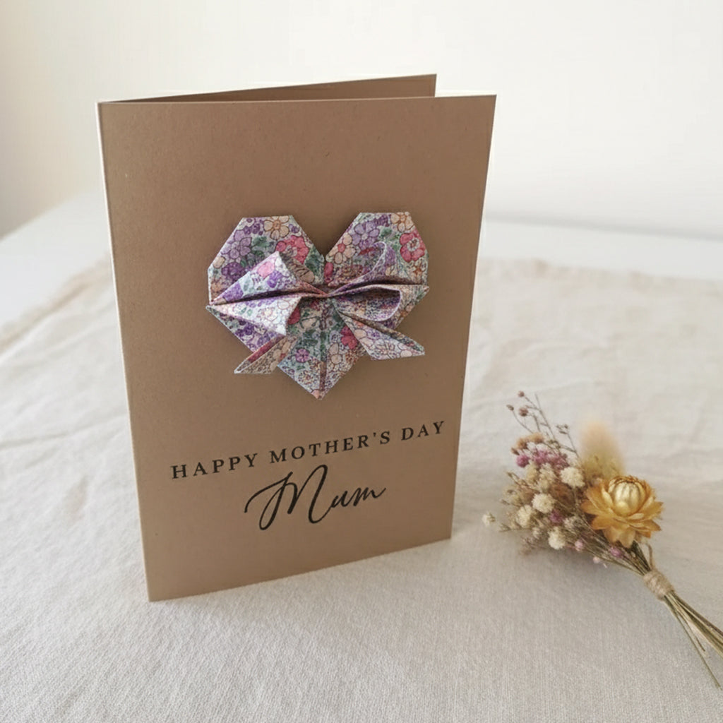 Personalised Mother's Day Floral Origami Heart Kraft Card