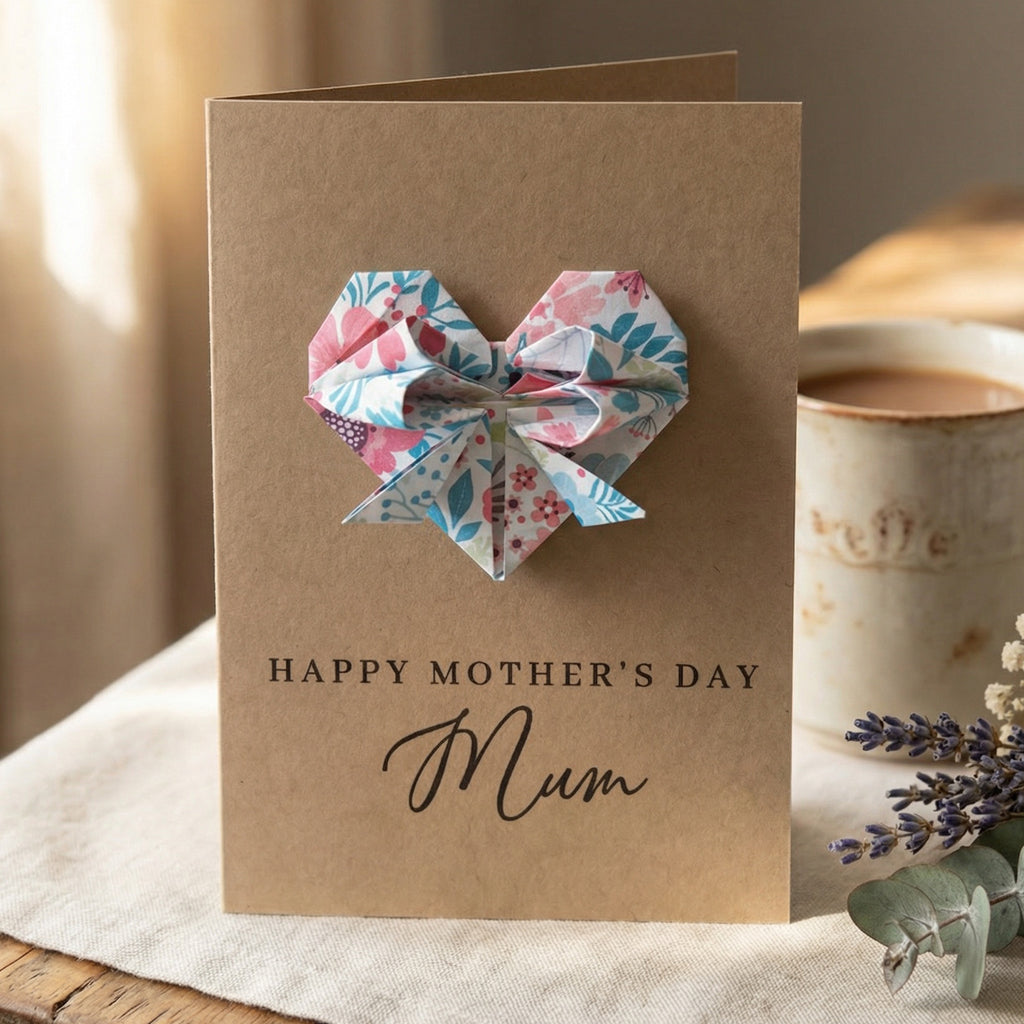 Personalised Mother's Day Floral Origami Heart Kraft Card