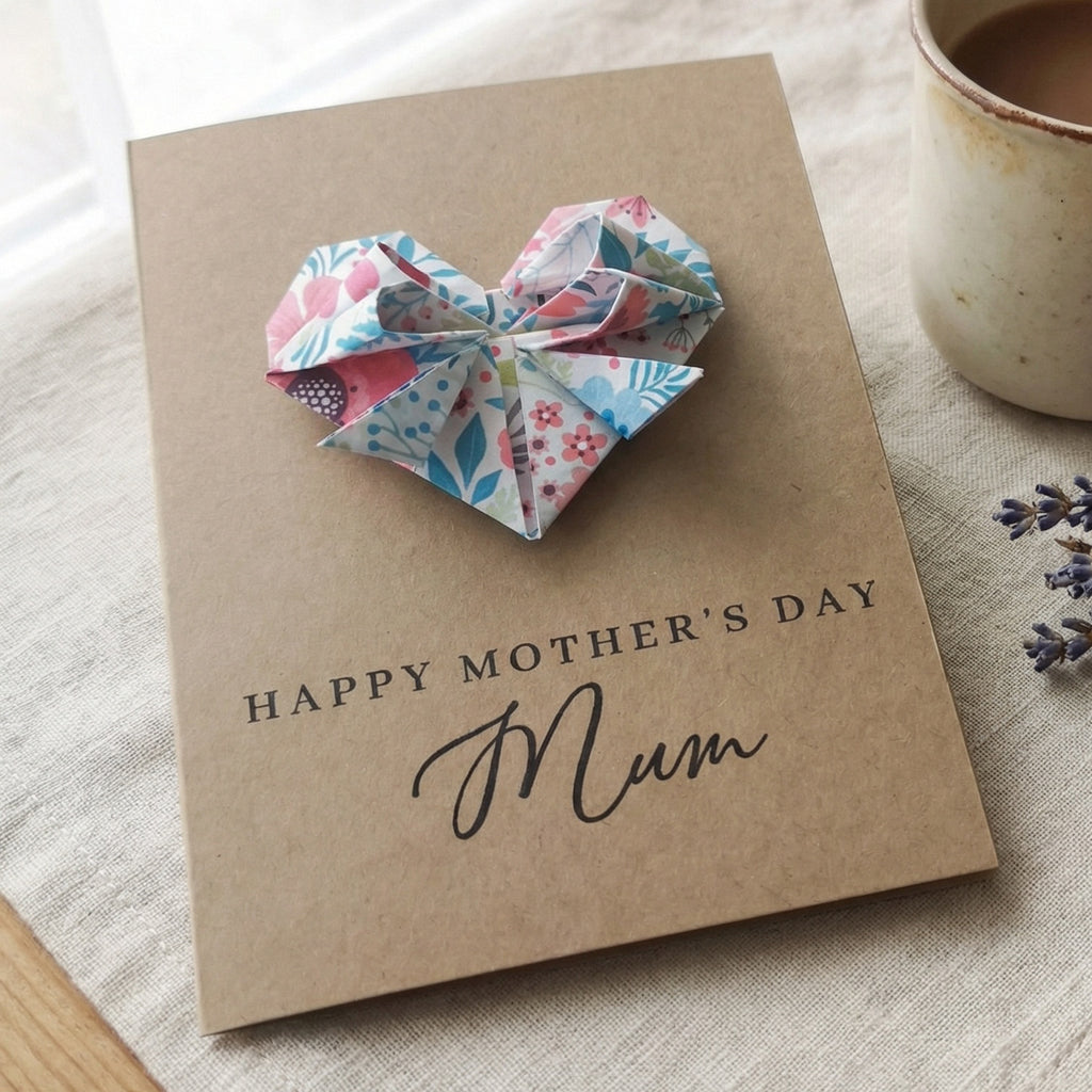 Personalised Mother's Day Floral Origami Heart Kraft Card