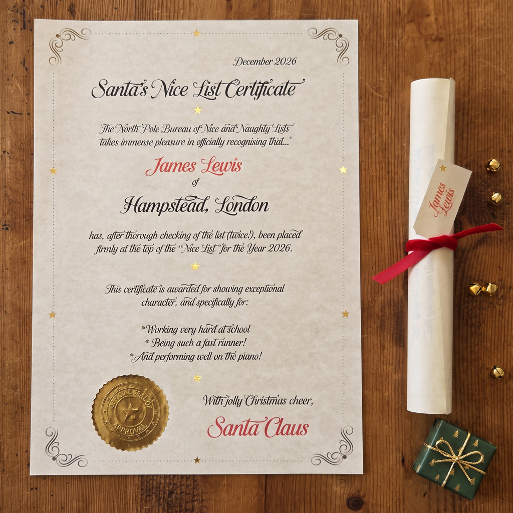 Personalised Nice List Certificate From Santa Christmas Eve Stocking Filler