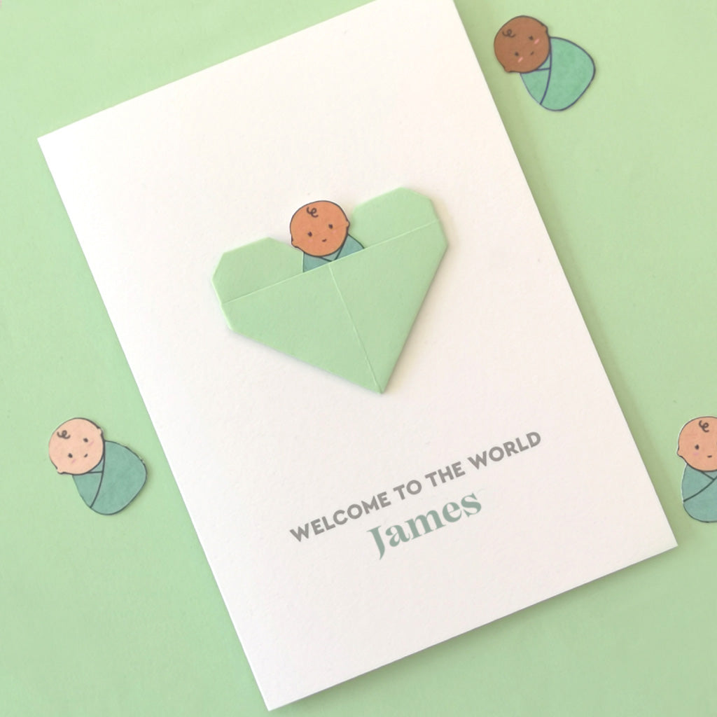 New Baby Boy Origami Heart Card