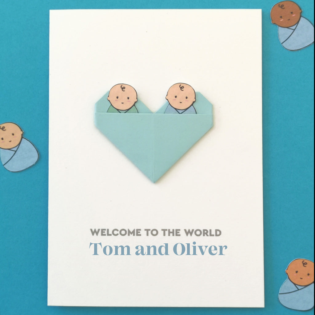 New Baby Twins Origami Heart Card