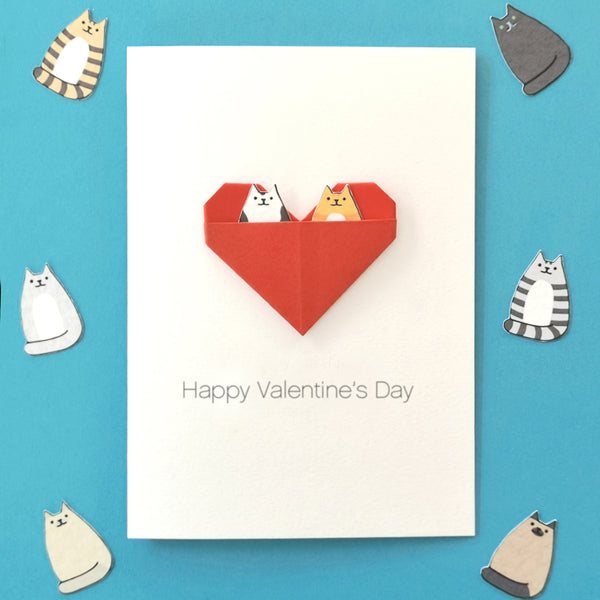 Personalised Cat Valentine's Day Origami Heart Card