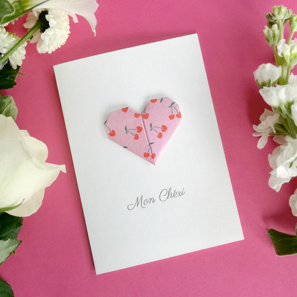 Personalised Cherry Origami Heart Love Card