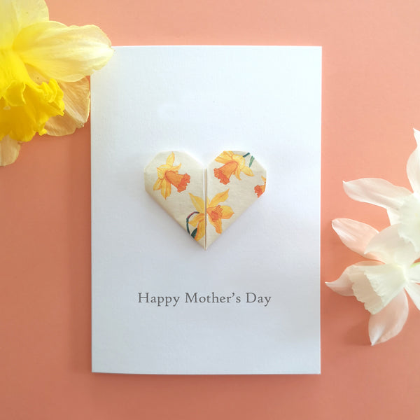 Personalised Daffodil Origami Heart Mother's Day Card