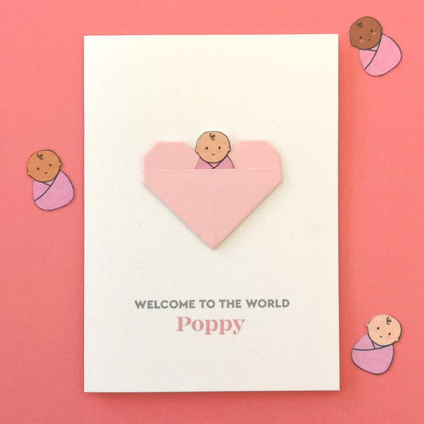 New Baby Girl Origami Heart Card