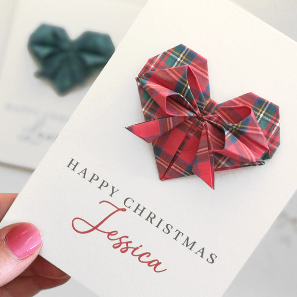 Ralph Lauren Style Tartan Origami Heart Christmas Card