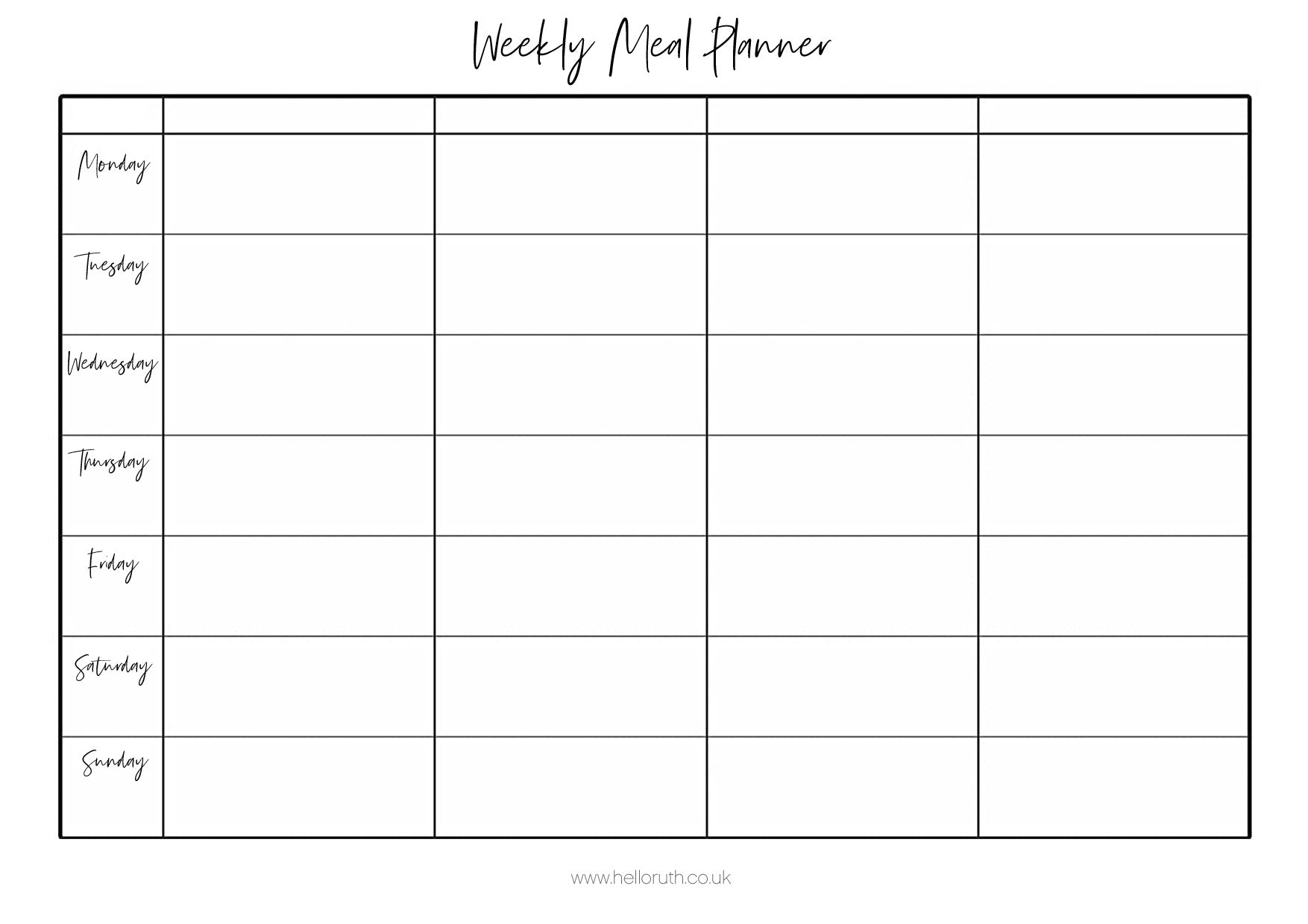 Monthly meal planner printable - Hello Ruth