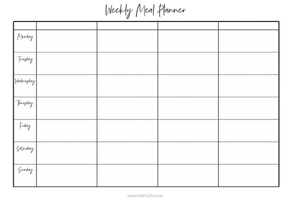 Monthly meal planner printable