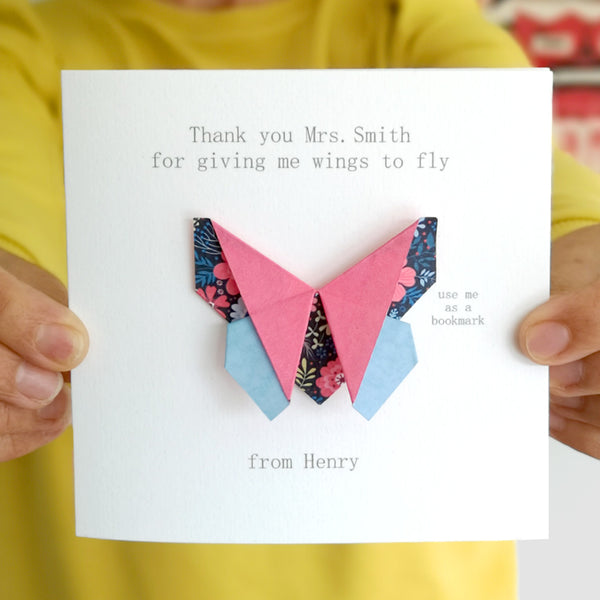 Personalised Teacher Thank You Card with Butterfly Bookmark