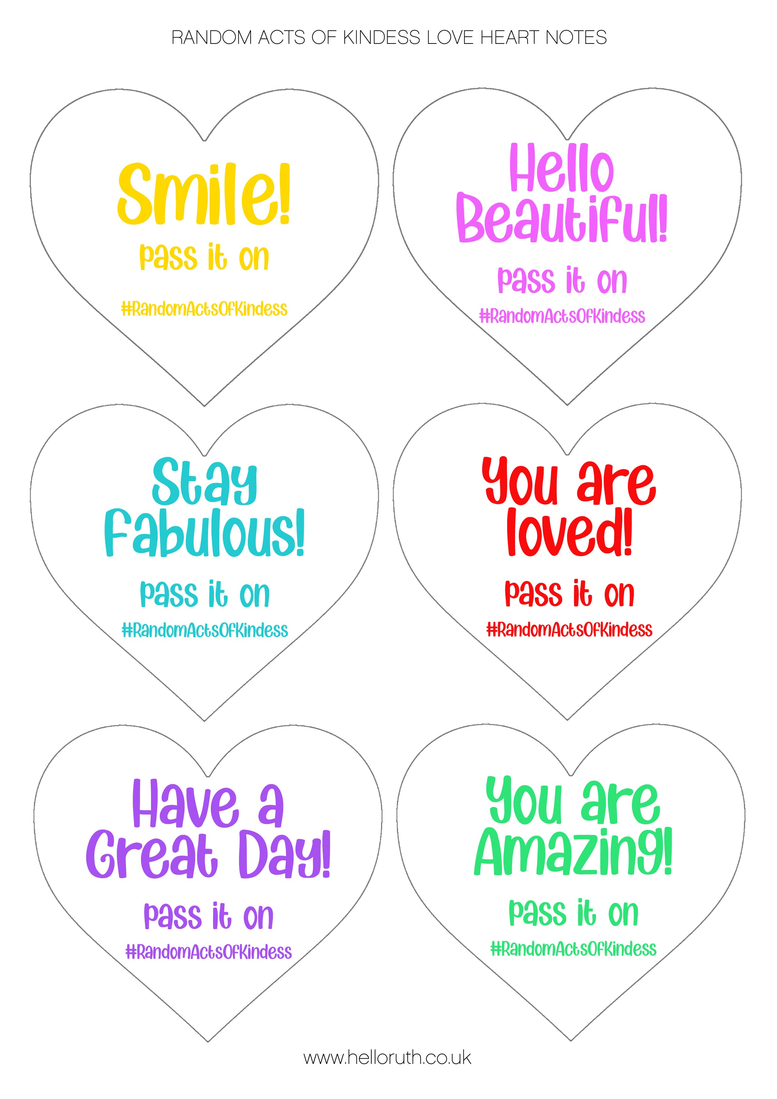 Random Acts of Kindness Love Heart Notes - Hello Ruth